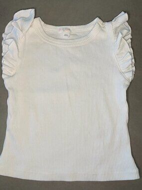 Crewcuts Ribbed Ruffle Sleeve Top XS 4-5 Cream Off White Classic